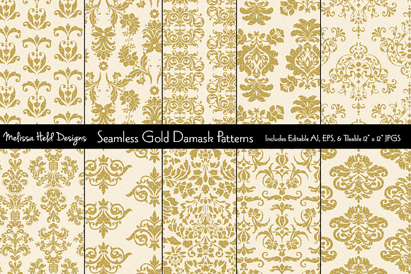 Seamless Gold Damask Patterns in Patterns - product preview 7