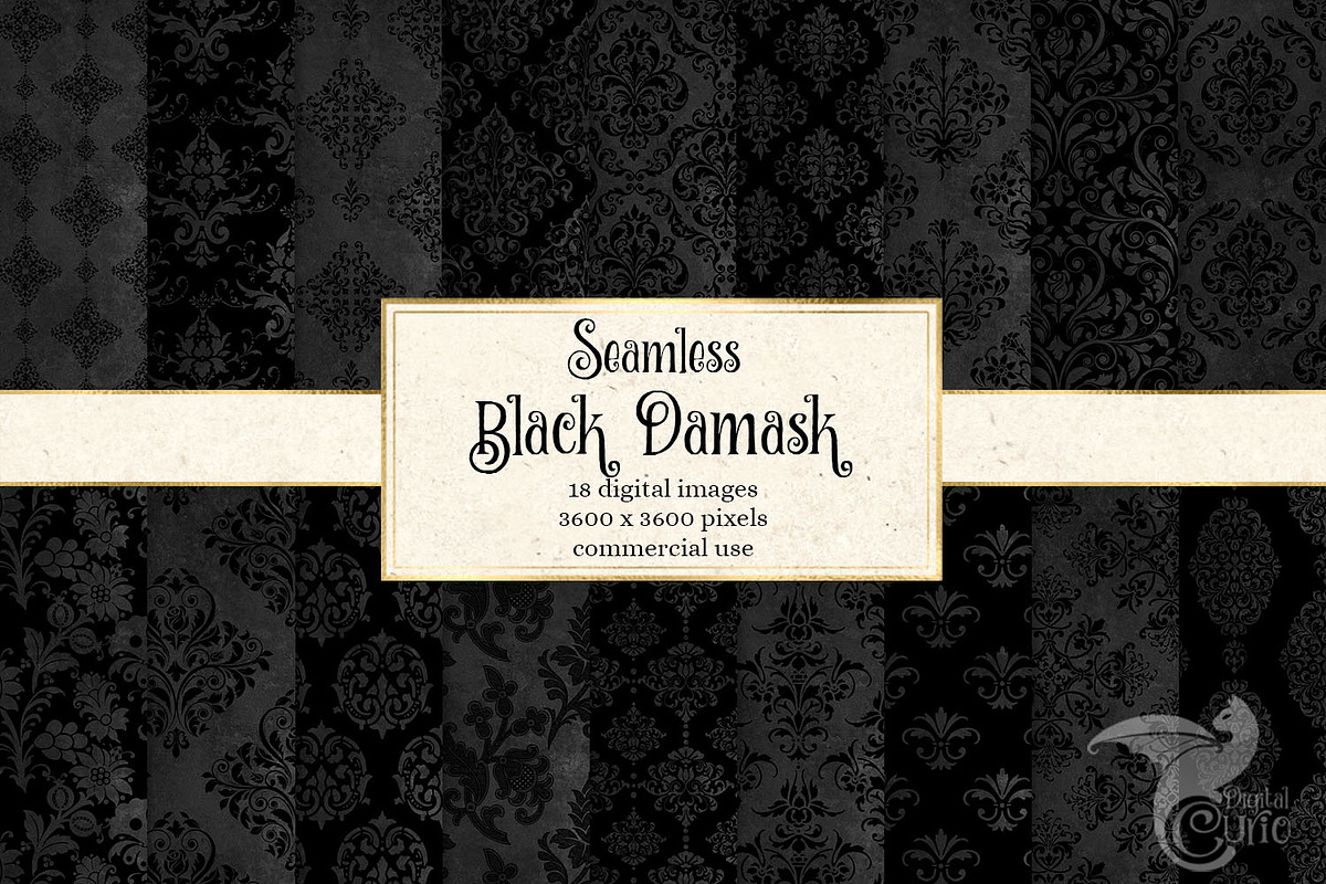 Black Damask Digital Paper in Patterns - product preview 8