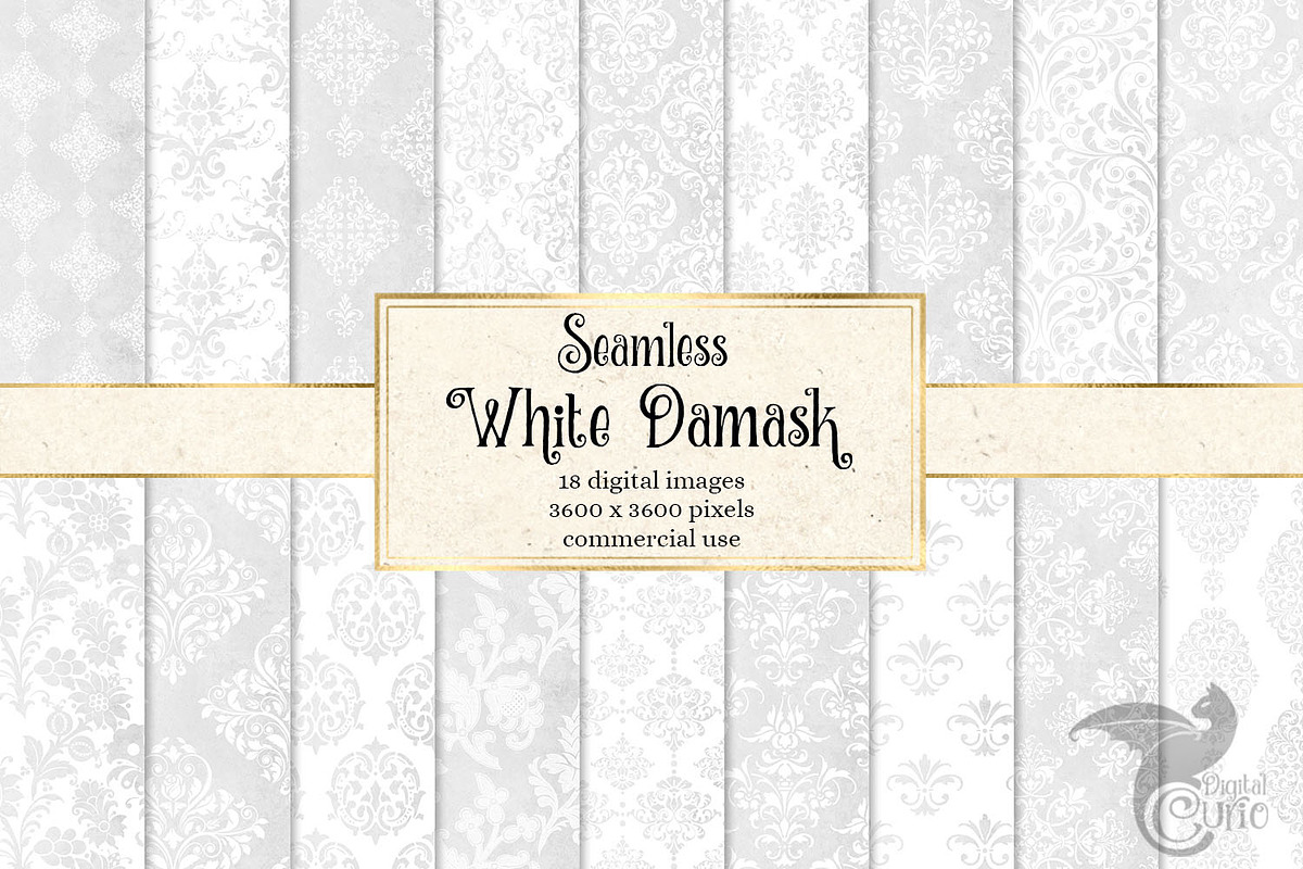 White Damask Digital Paper in Patterns - product preview 8