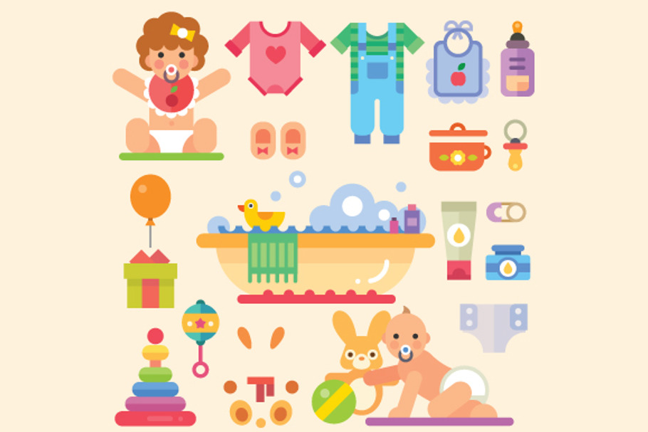 Newborn babies with toys in Illustrations - product preview 8