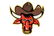 Bull Cowboy Head Front Retro