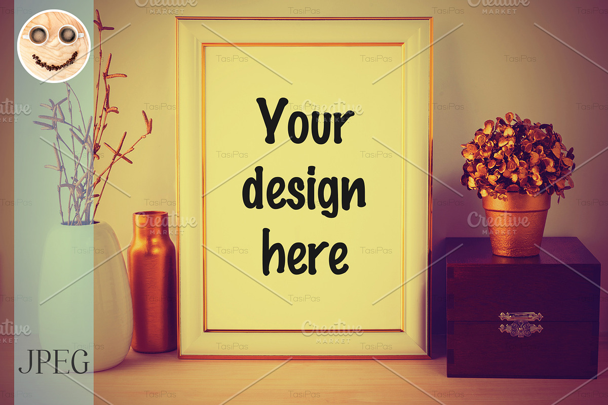Frame mockup with wooden box vintage in Mockup Templates - product preview 8