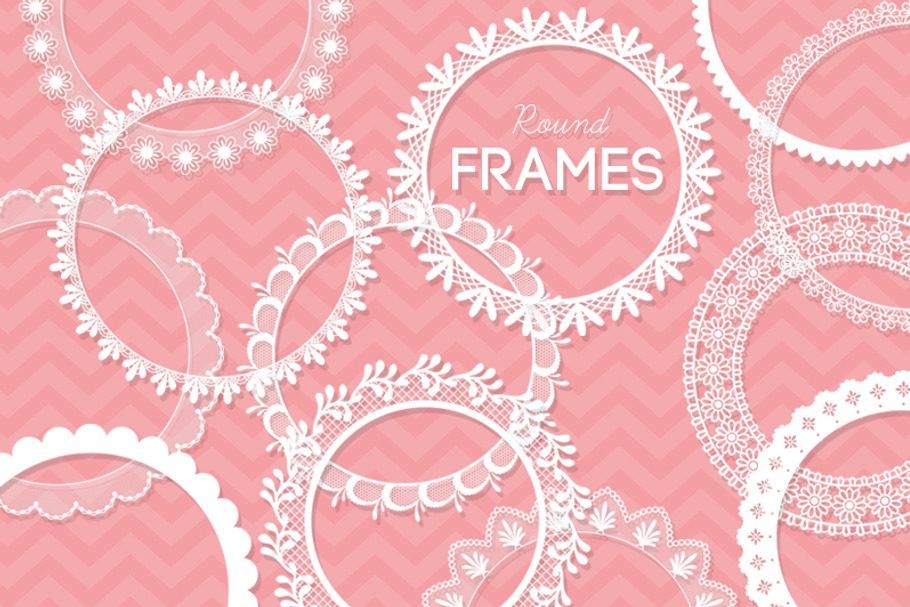 12 Round Lace Frames Clip Art I