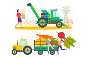 Harvesting People on Field Tractor