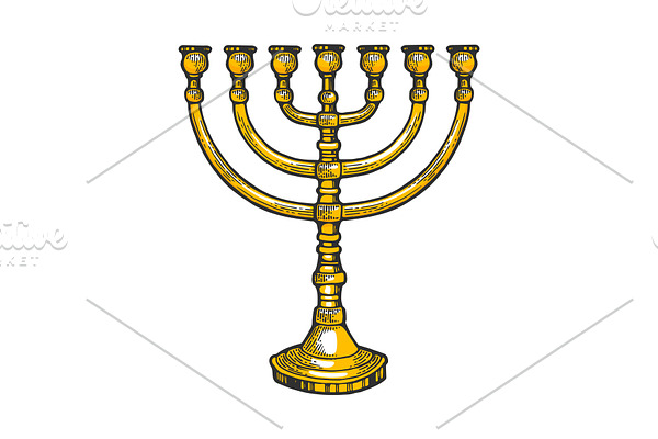 Menorah Hebrew symbol color sketch