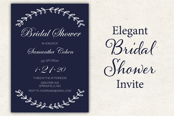 Elegant Blue Bridal Shower Invite
