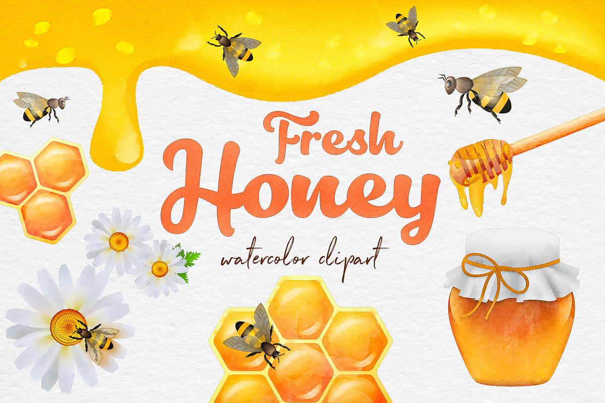Watercolor Bee Clipart in Graphics - product preview 8