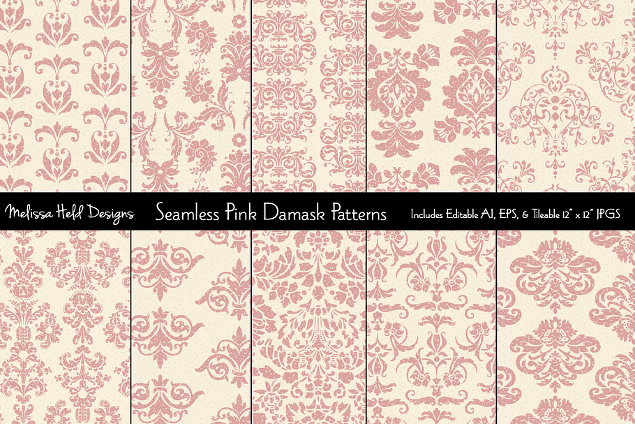 Seamless Pink Damask Patterns in Patterns - product preview 8