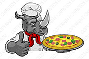 Rhino Pizza Chef Cartoon Restaurant
