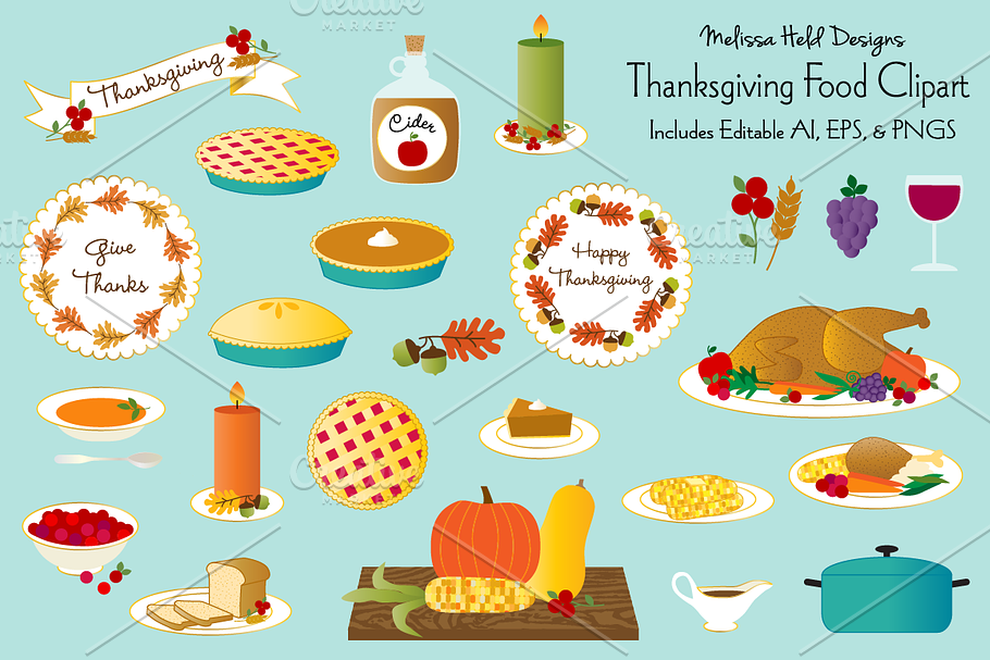 Thanksgiving Food Clipart in Illustrations - product preview 8