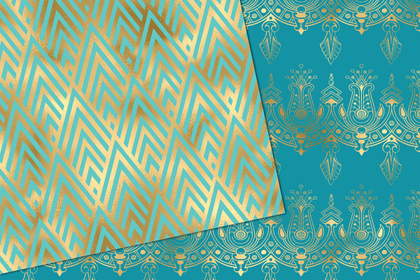 Turquoise & Gold Art Deco patterns