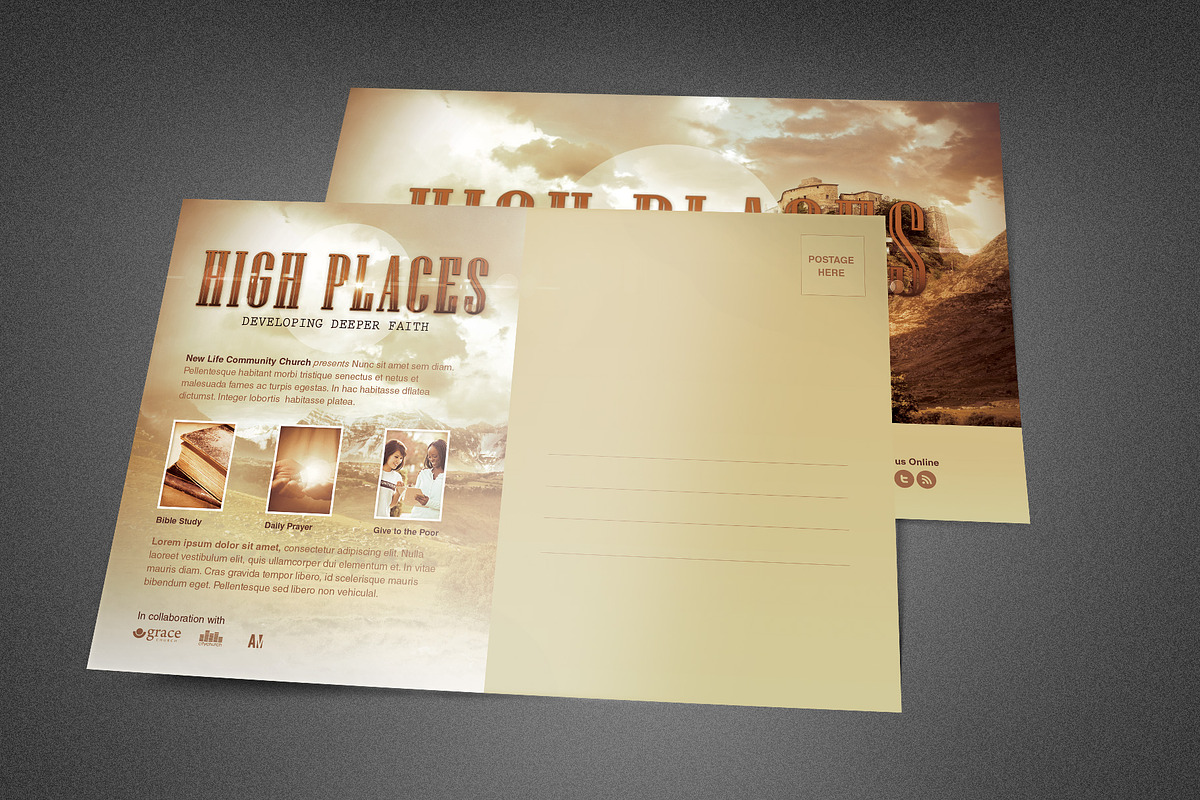 High Places Church Postcard Template in Postcard Templates - product preview 8