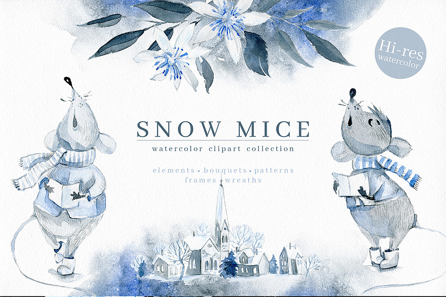 Snow Mice. Clipart set. in Illustrations - product preview 8