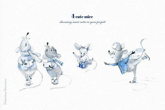 Snow Mice. Clipart set. in Illustrations - product preview 7