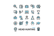 Head Hunting Thin Line Icon Set.