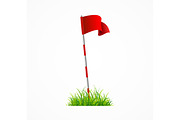 Realistic 3d Golf Red Flag. Vector