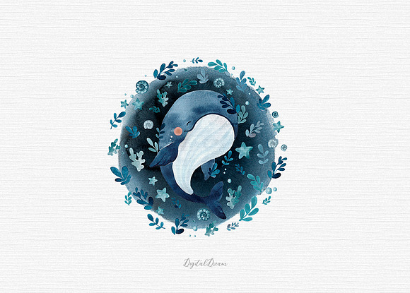 Whale watercolor clipart in Illustrations - product preview 1