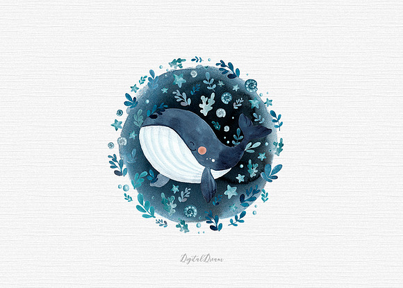 Whale watercolor clipart in Illustrations - product preview 2