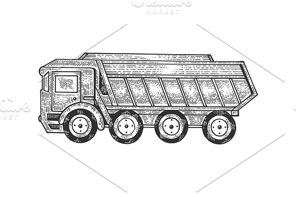 Dump truck lorry sketch engraving