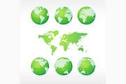 Green Globe and Map Set. Vector