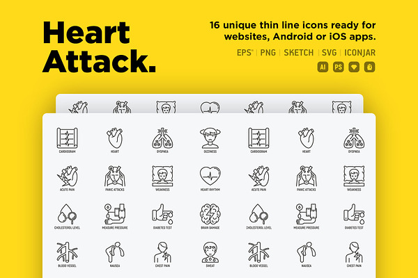 Heart Attack | 16 Thin Line Icons