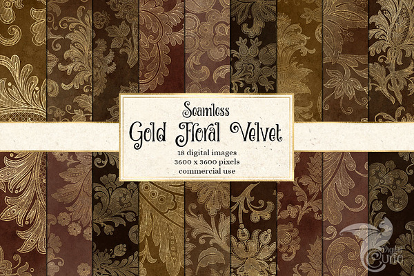 Gold Floral Velvet Digital Paper