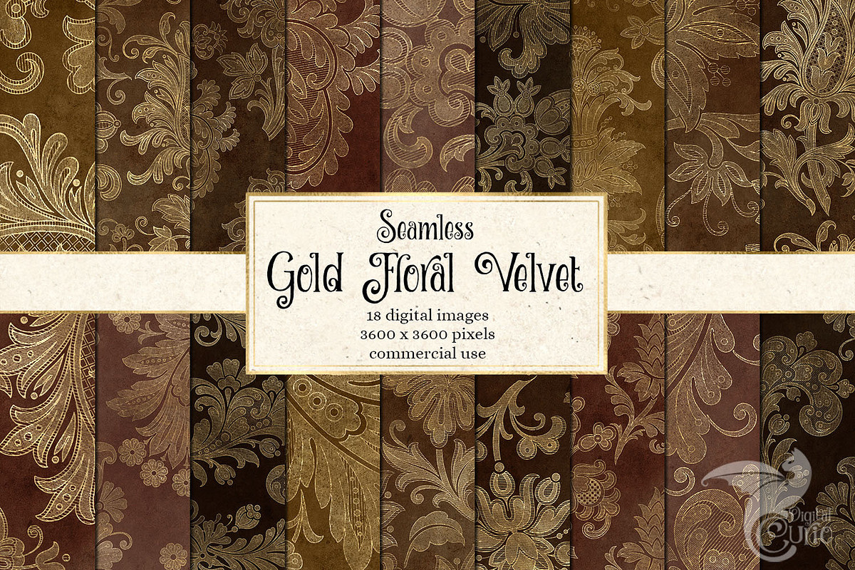 Gold Floral Velvet Digital Paper in Patterns - product preview 8