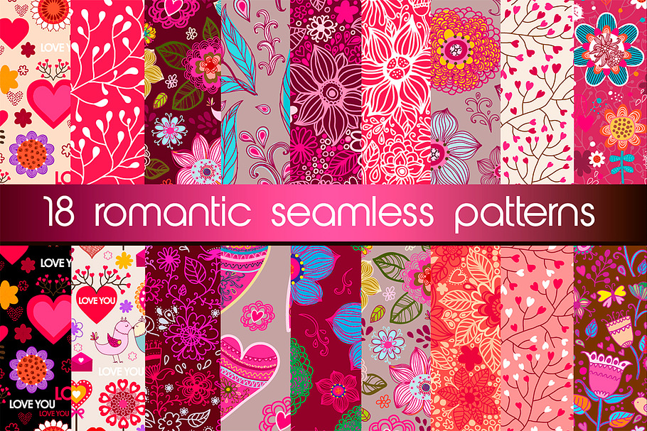 Set of 18 romantic seamless patterns in Patterns - product preview 8
