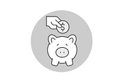 Putting coin in piggy bank icon