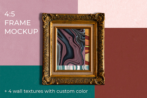 4:5 Vintage Frame Mockup Custom Wall in Mockup Templates - product preview 5