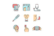 Medical devices color icons set