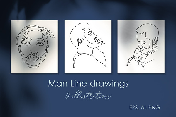 Line art man set of 9 illustration