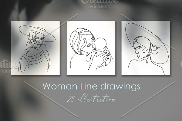 Woman line graphic set