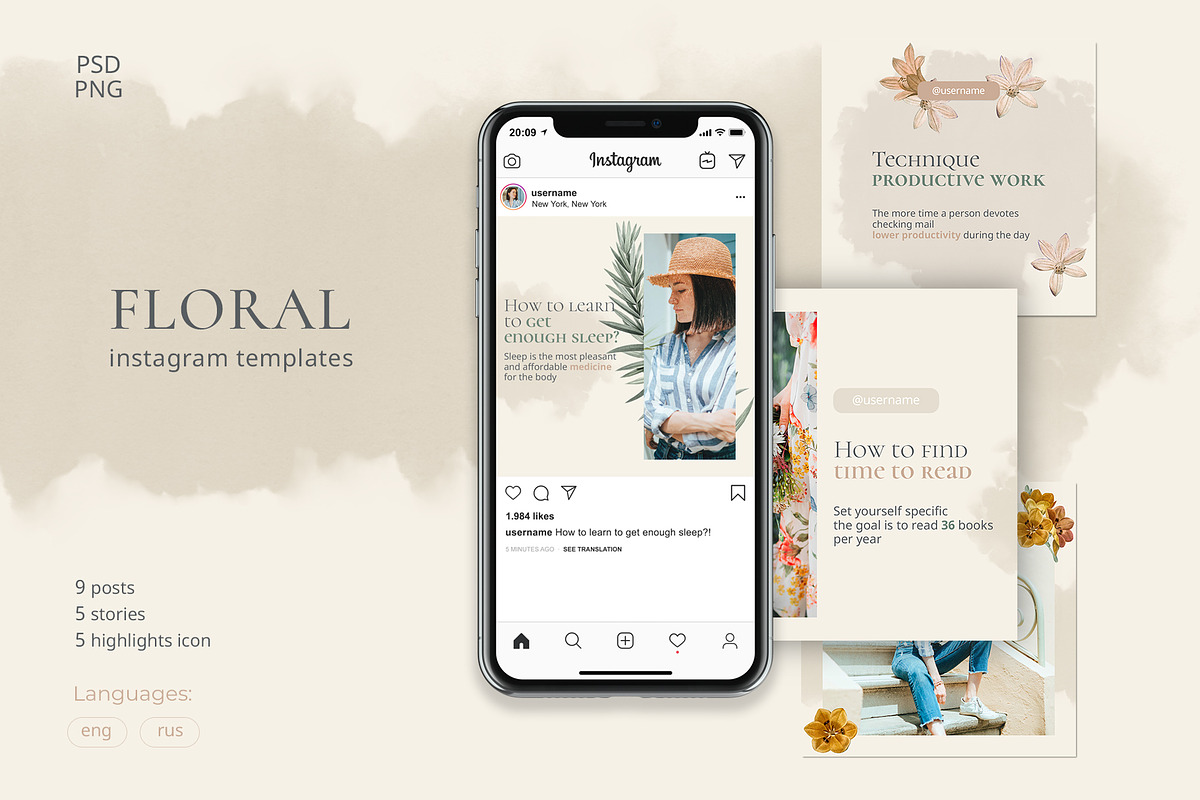 FLORAL Instagram Templates in Instagram Templates - product preview 8