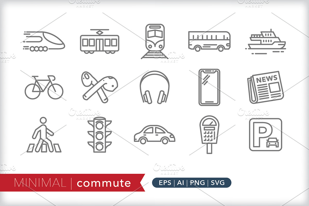 Minimal commute icons in Icons - product preview 8