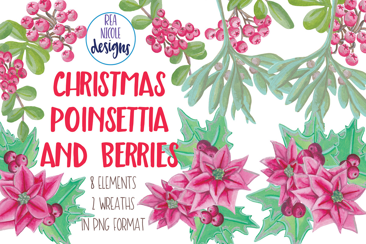 Christmas Poinsettia and Berries in Illustrations - product preview 8