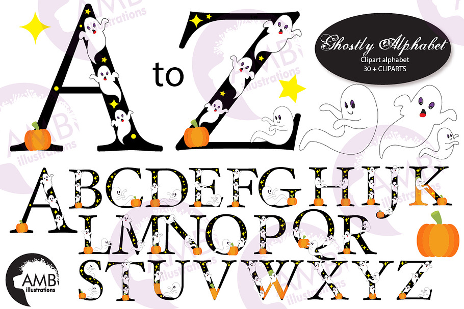 Ghostly alphabet clipart AMB-2643