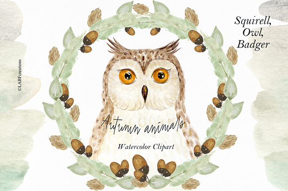 Autumn animals. Watercolor clipart in Illustrations - product preview 1