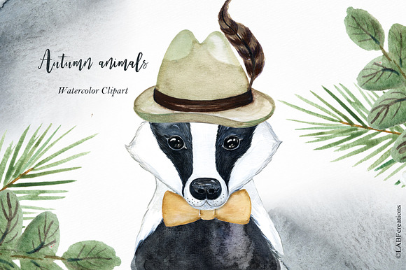 Autumn animals. Watercolor clipart in Illustrations - product preview 5