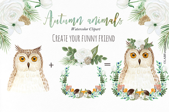 Autumn animals. Watercolor clipart in Illustrations - product preview 7