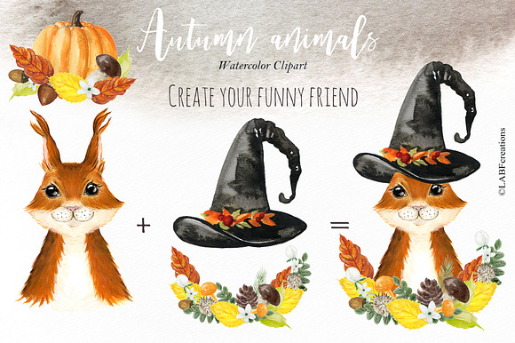 Autumn animals. Watercolor clipart in Illustrations - product preview 9