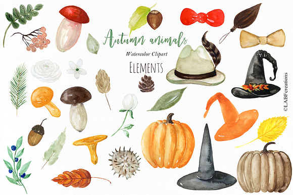 Autumn animals. Watercolor clipart in Illustrations - product preview 11