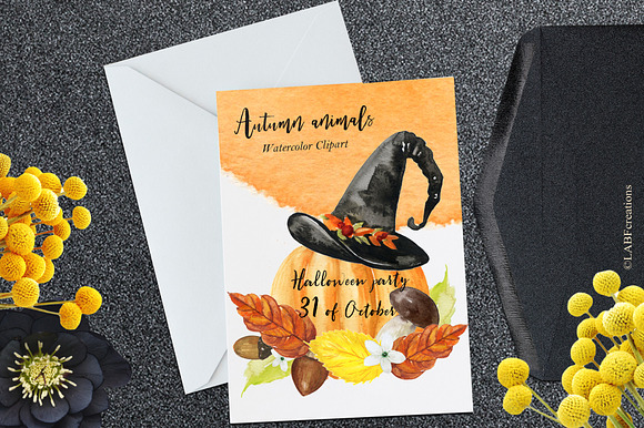 Autumn animals. Watercolor clipart in Illustrations - product preview 14