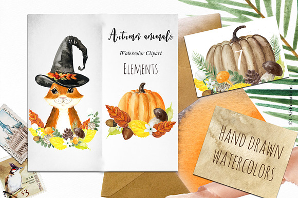 Autumn animals. Watercolor clipart in Illustrations - product preview 17