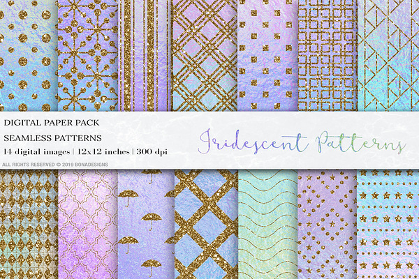 Iridescent Glitter Seamless Patterns