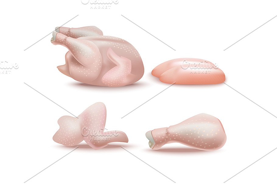 Realistic Fresh Chicken Parts Set. in Objects - product preview 8