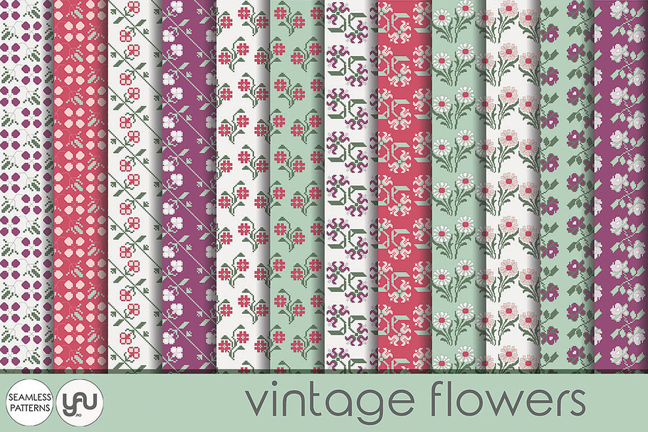 Flower digital paper VINTAGE FLOWERS in Patterns - product preview 8