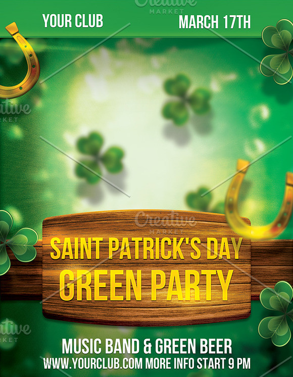 St. Patrick's Day Green Party Flyer in Flyer Templates - product preview 2
