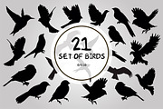 21 Set of birds silhouettes vector