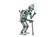 very old robot man with a stick